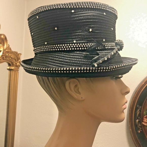 Mr Song Millinery Blk Rhinestone Feathers - Picture 4 of 8